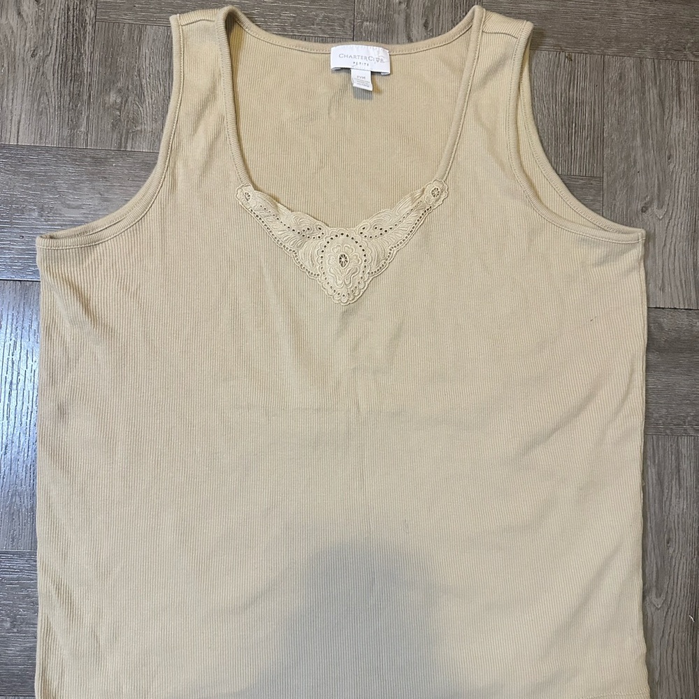 Charter Club Cream Lace-Trim Ribbed Tank